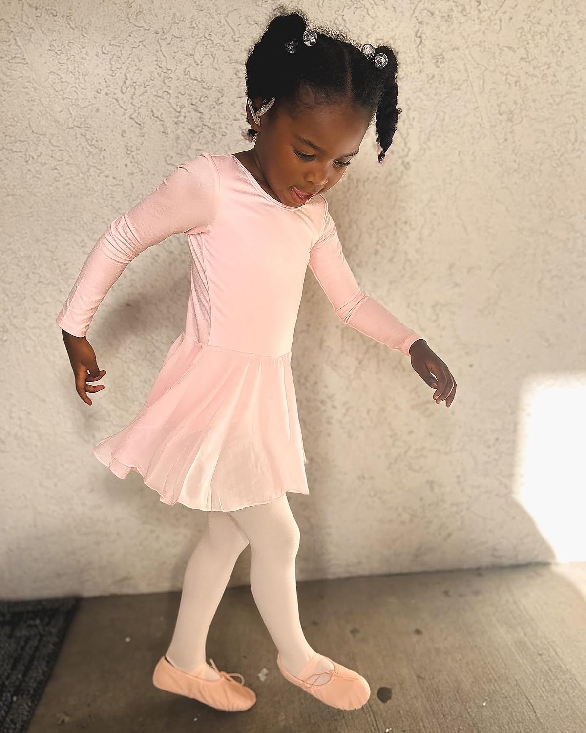 Stelle Ballet Leotards for Girls Long Sleeve Toddler Dance Leotard Outfits(Ballet Pink)