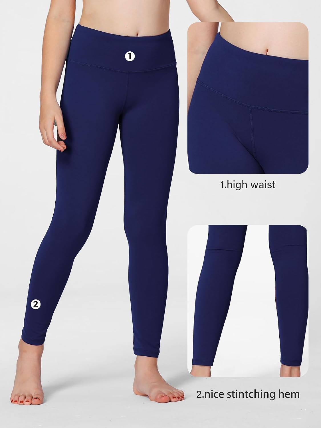 Stelle Girls Athletic Leggings Kids Dance Workout Running Yoga Pants with Hidden Pocket(Midnight Blue)