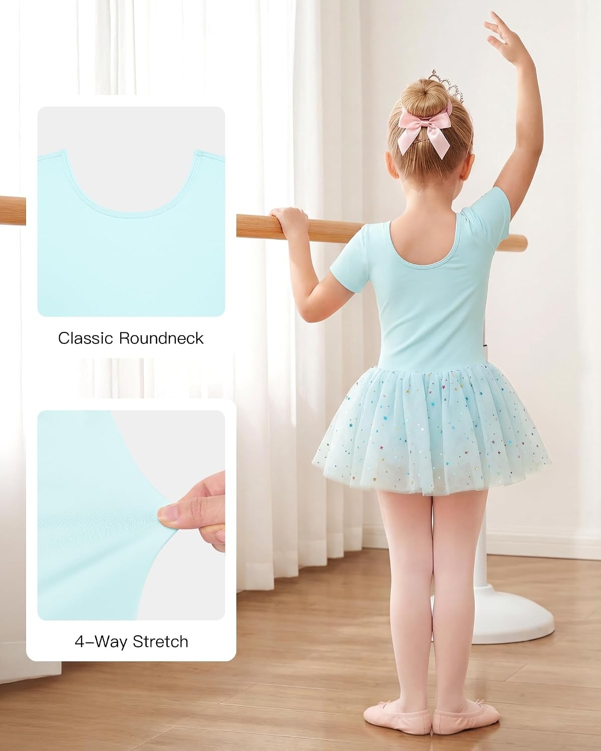 Stelle Girls Ballet Leotards with Sequin Tutu Dress Toddler Dance Outfit | Girls Dance Tutu Dresses, Short Sleeve, Fluffy Tulle skirted, Ballerina Costumes for Dance Classes, Recitals, Performance(Blue)