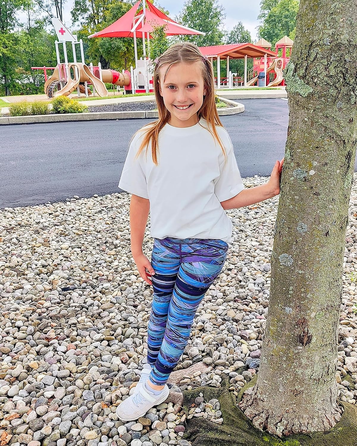 Stelle Girls Athletic Leggings Kids Dance Workout Running Yoga Pants with Hidden Pocket(Marble Blue)