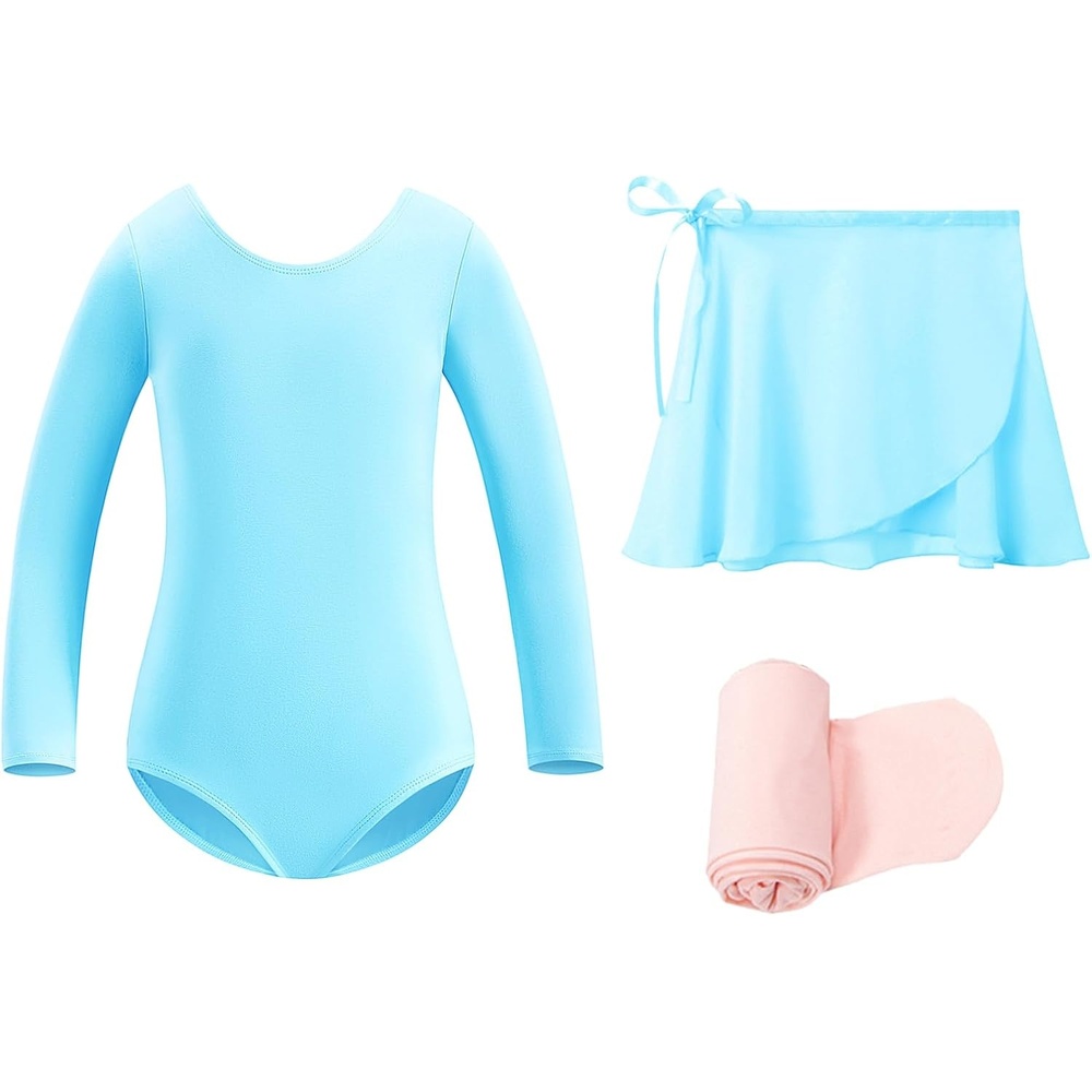 Stelle Girls Ballet Leotards Toddler Dance Combo with Skirt and Tights(Pool Blue)
