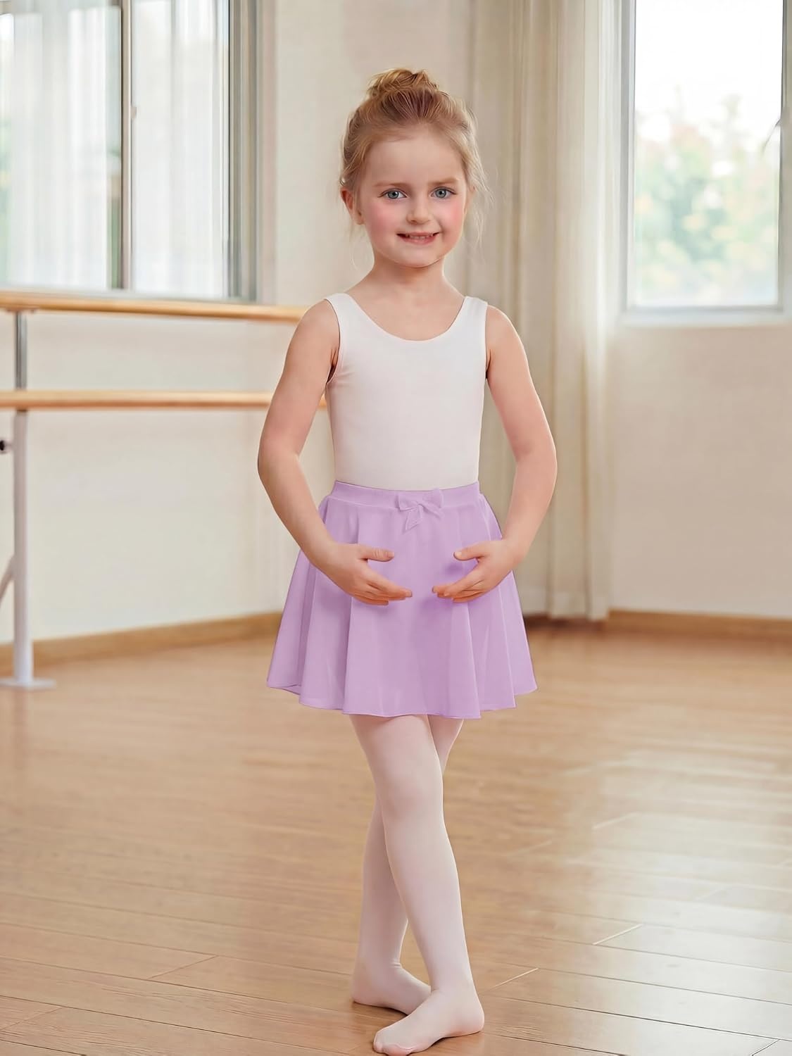 Stelle Girls Ballet Skirt Chiffon Wrap Dance Skirt Mesh Pull-On Skirt(Lavender)