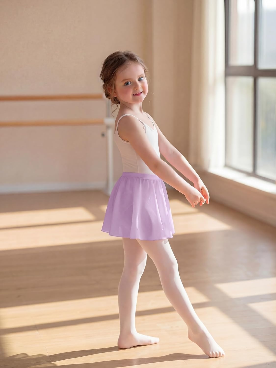 Stelle Girls Ballet Skirt Chiffon Wrap Dance Skirt Mesh Pull-On Skirt(Lavender)