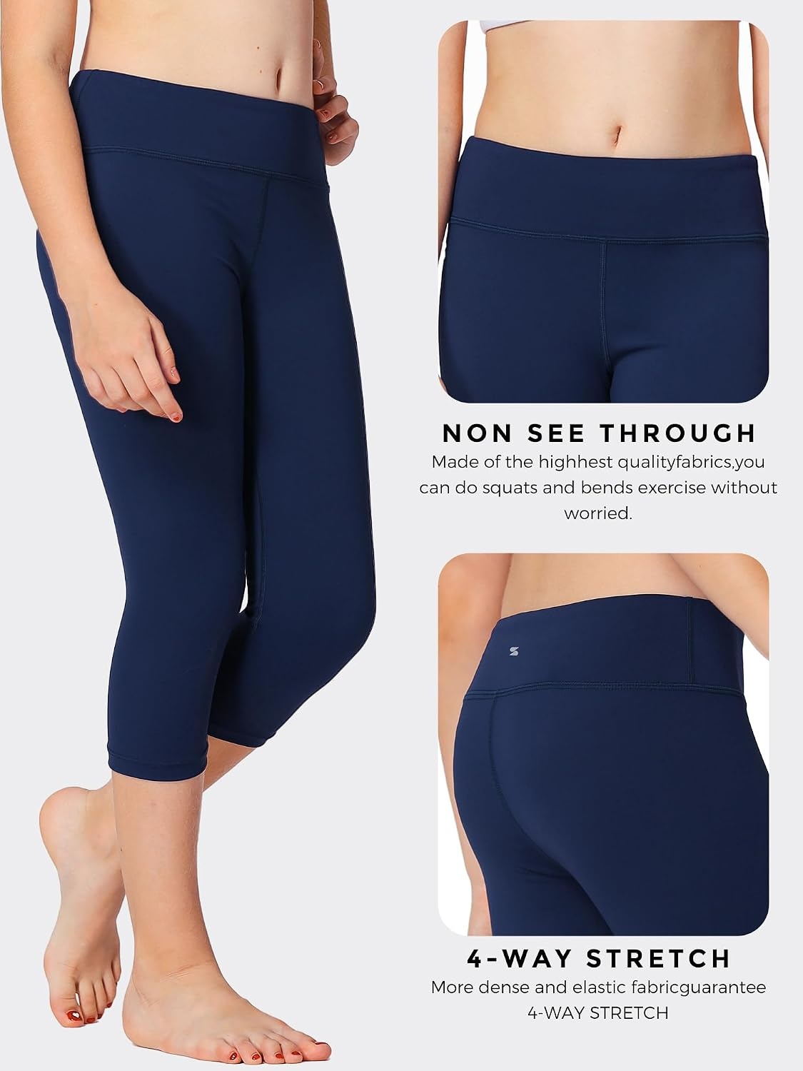 Stelle Girls Athletic Leggings Kids Dance Workout Running Yoga Pants with Hidden Pocket(A6-capri-navy)