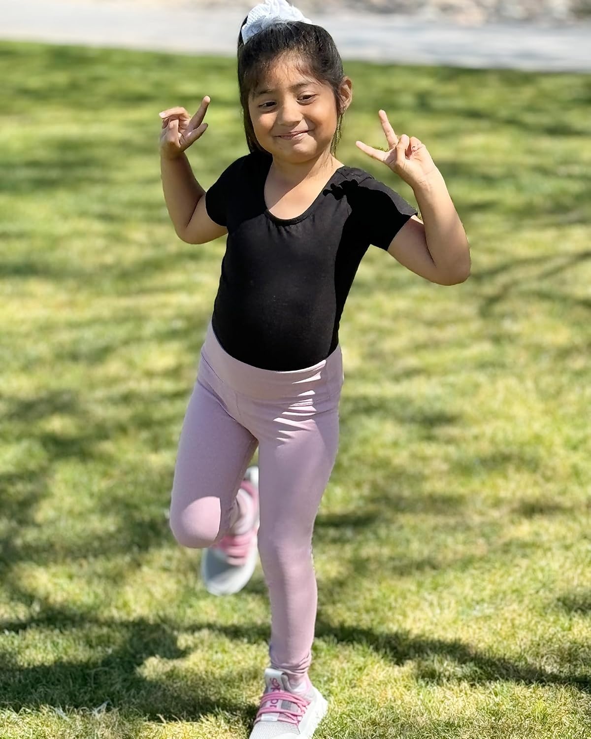Stelle Girls Leggings with Hidden Pocket for Kids Dance Yoga Athletic Pants | High-rise waistband,Soft 4-way stretch,Moisture-wicking,Non see-through for dance,gymnastics,yoga,running and daily wear(Black+charcoal+navy+pink)
