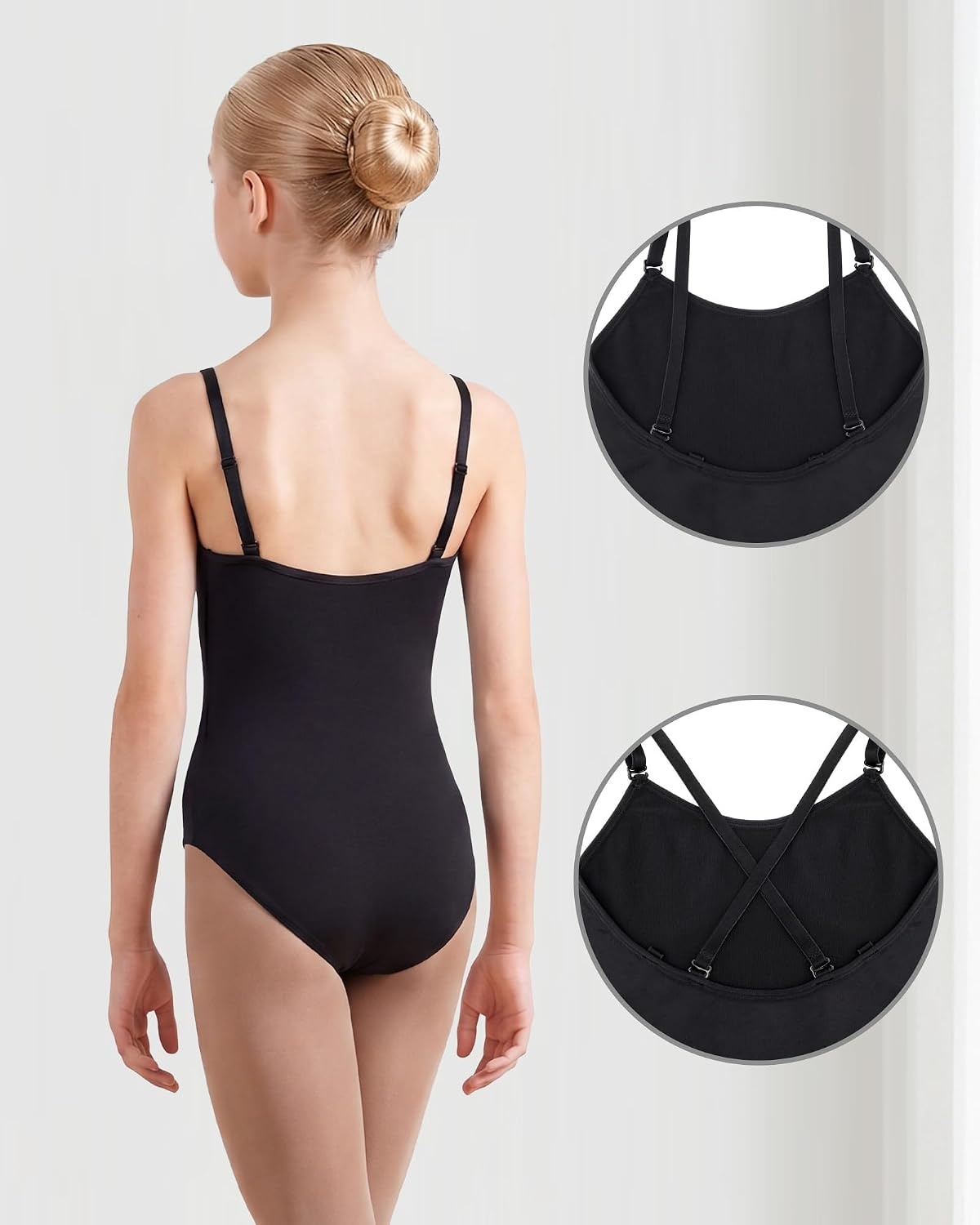 Stelle Girls Seamless Camisole Leotard with Convertible Tights(Black)