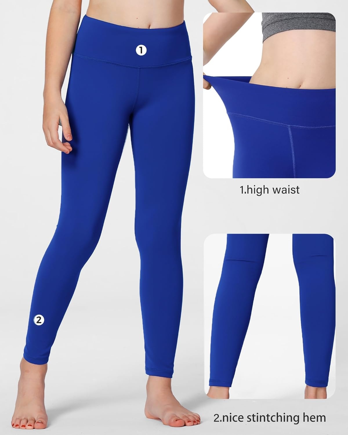 Stelle Girls Athletic Leggings Kids Dance Workout Running Yoga Pants with Hidden Pocket(A7-cobalt Blue)