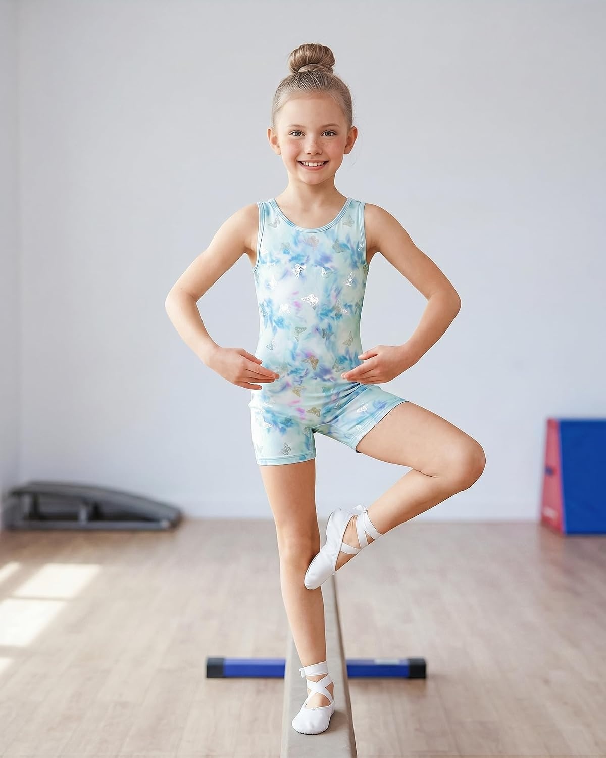 Stelle Gymnastics Leotards for Girls Sleeveless Biketard Dance Leotard Tumbling Outfits(Butterfly Mist)