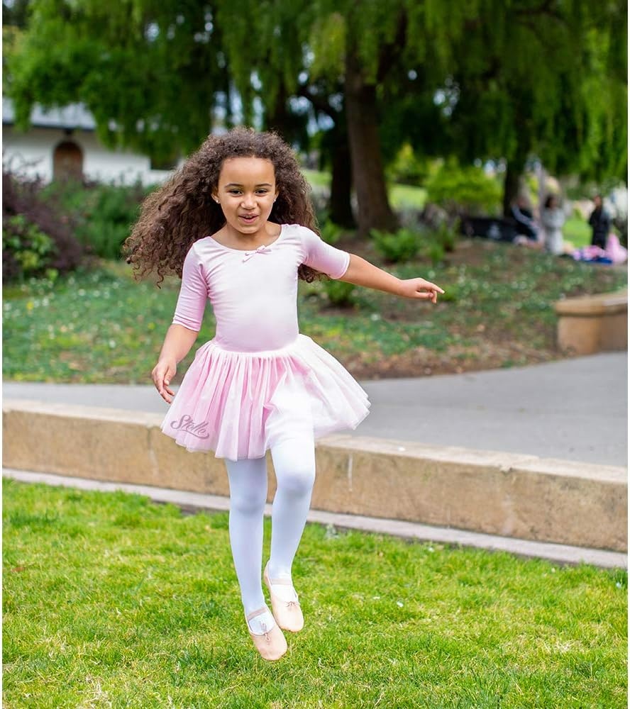 Stelle Puff Sleeve Ballet Leotards for Girls with Sparkly Tutu Skirted Toddler Dance Dress Outfit(03-short Sleeve-ballet Pink)