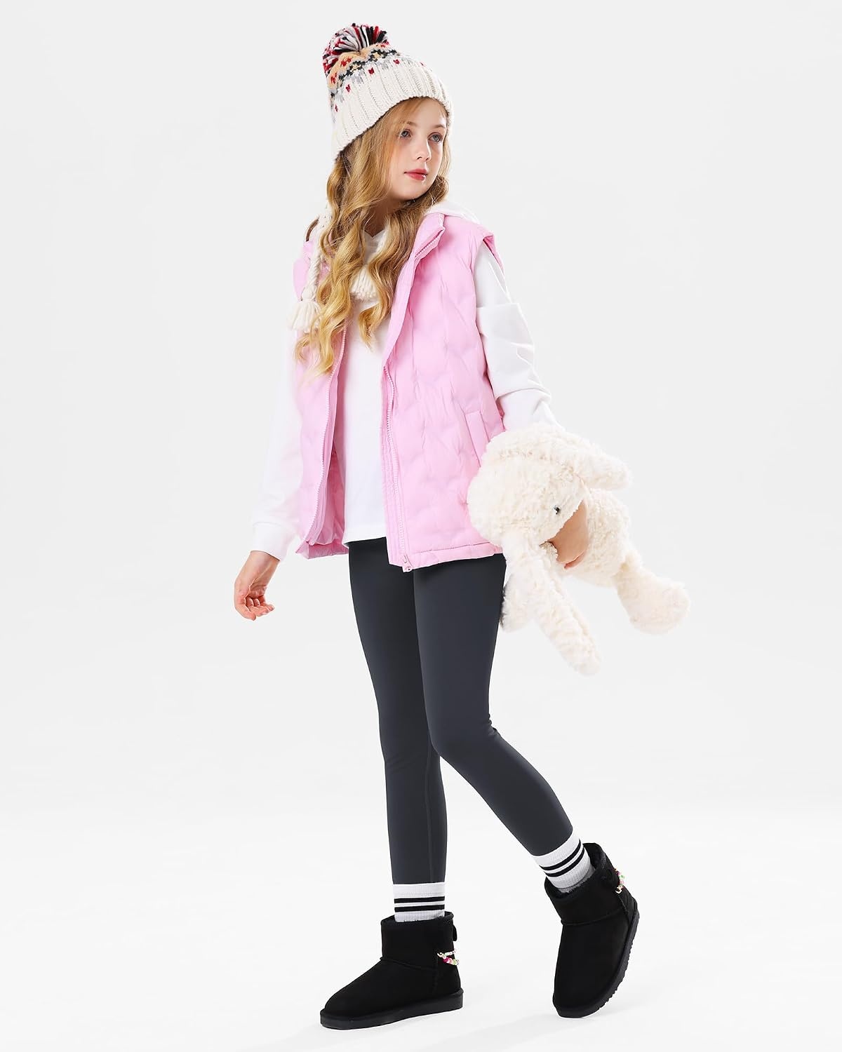 Stelle Girls Fleece Lined Leggings with Hidden Pocket High Waisted 2 Packs(A3-charcoal)