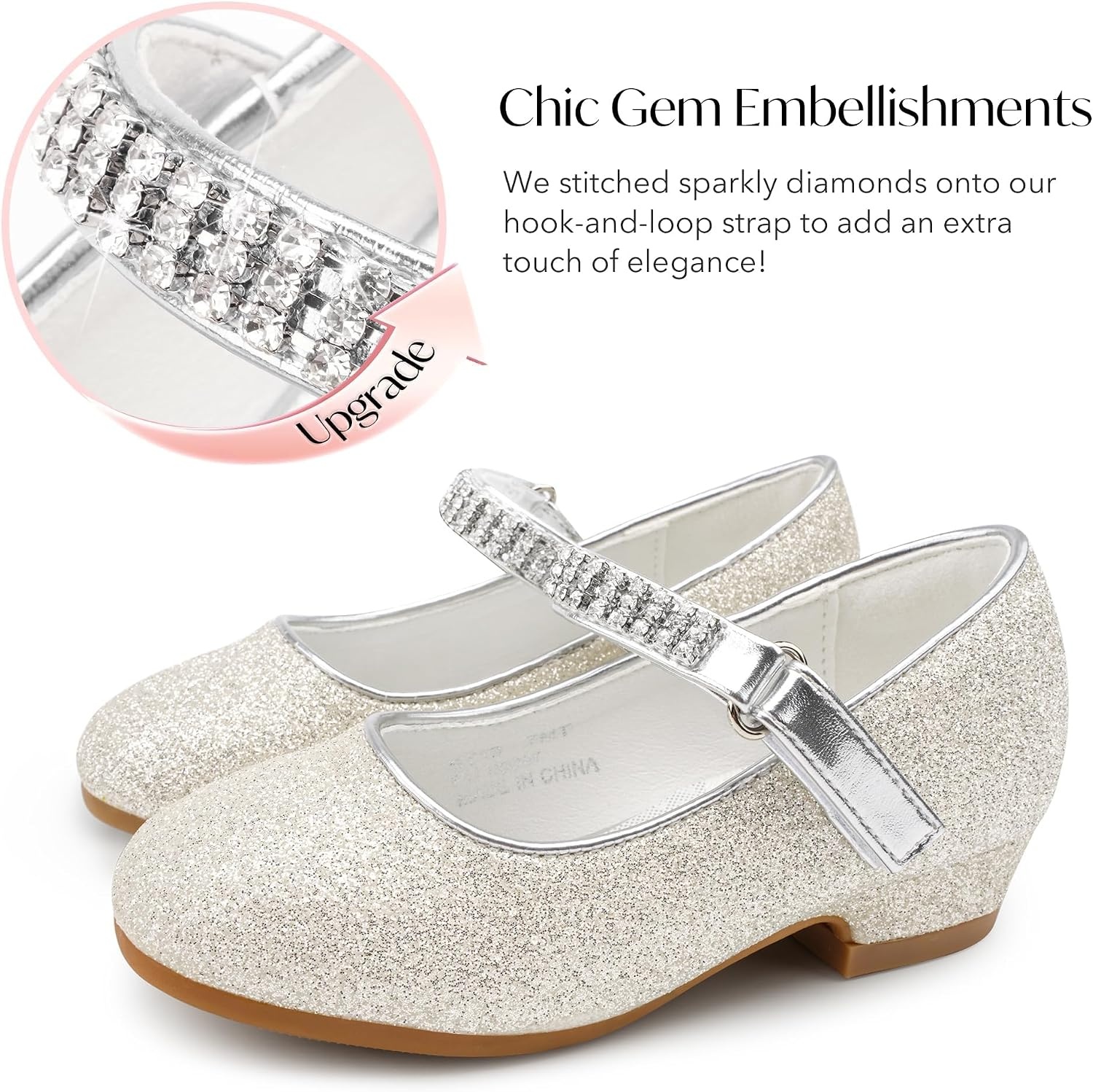 Stelle Girls Mary Jane Dress Shoes Low Heel Glitter Patent Bow Kids Party Wedding Flower Girl School Shoes(Toddler/Little/Big Kid)(Glitter Mary Jane-light Silver)