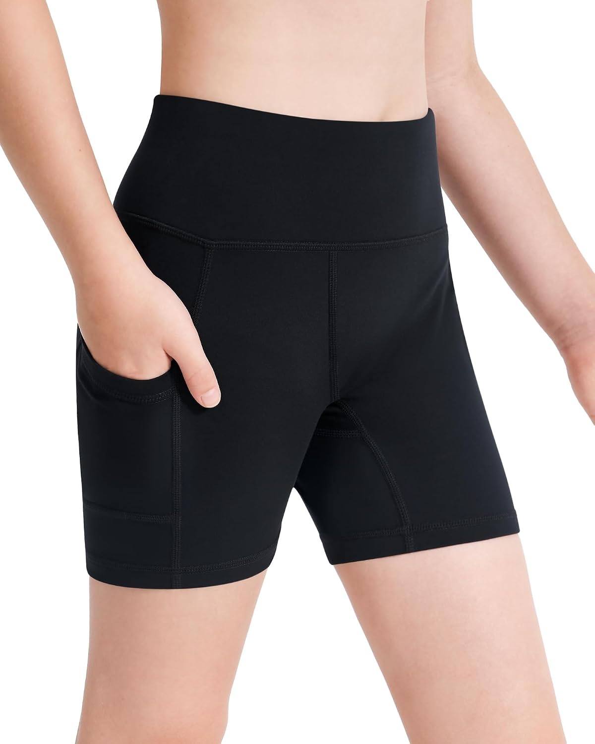 Stelle Girls 3″/4″/8″ Bike Volleyball Shorts with Pockets Youth Athletic Yoga Dance Gymnastics Compression(Black)