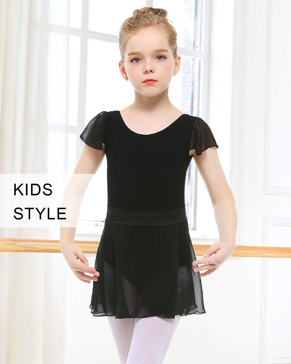 Stelle Ballet Skirts for Girls Toddler Dance Skirt Chiffon Kids Ballet Wrap Skirts(01-black (Pull On))