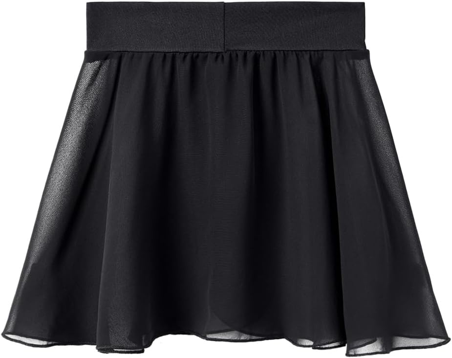 Stelle Ballet Skirts for Girls Toddler Dance Skirt Chiffon Kids Ballet Wrap Skirts(01-black (Pull On))