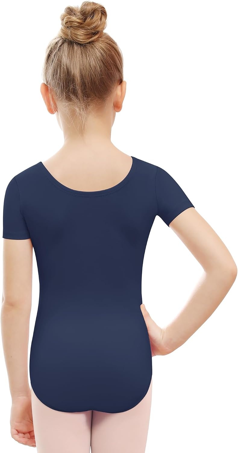 Stelle Leotards for Girls Ballet Scoop Neck Short Sleeve Leotard Gymnastics Dance Unitards(Navy)