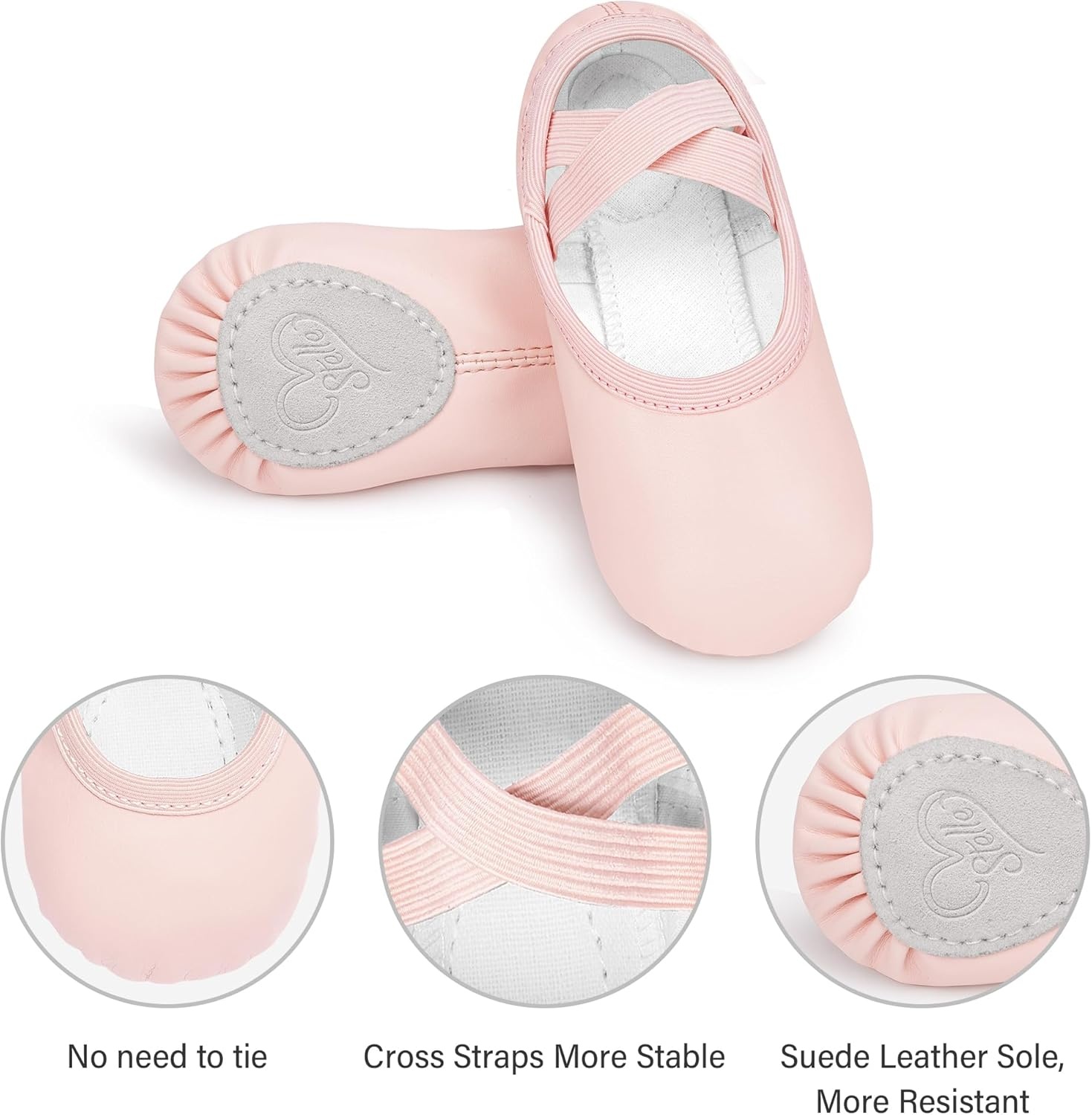 Stelle Toddler Ballet Shoes for Girls Boys PU Leather Lace-Free Dance Slippers for Little Kids/Big Kids(Ballet Pink)