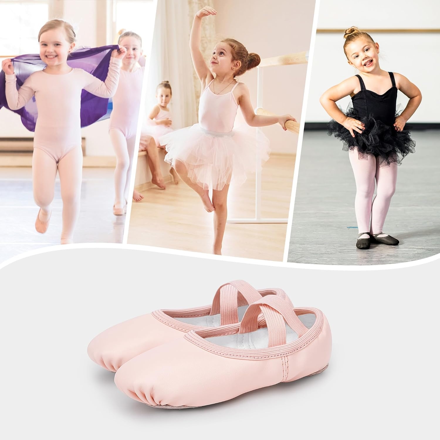 Stelle Toddler Ballet Shoes for Girls Boys PU Leather Lace-Free Dance Slippers for Little Kids/Big Kids(Ballet Pink)