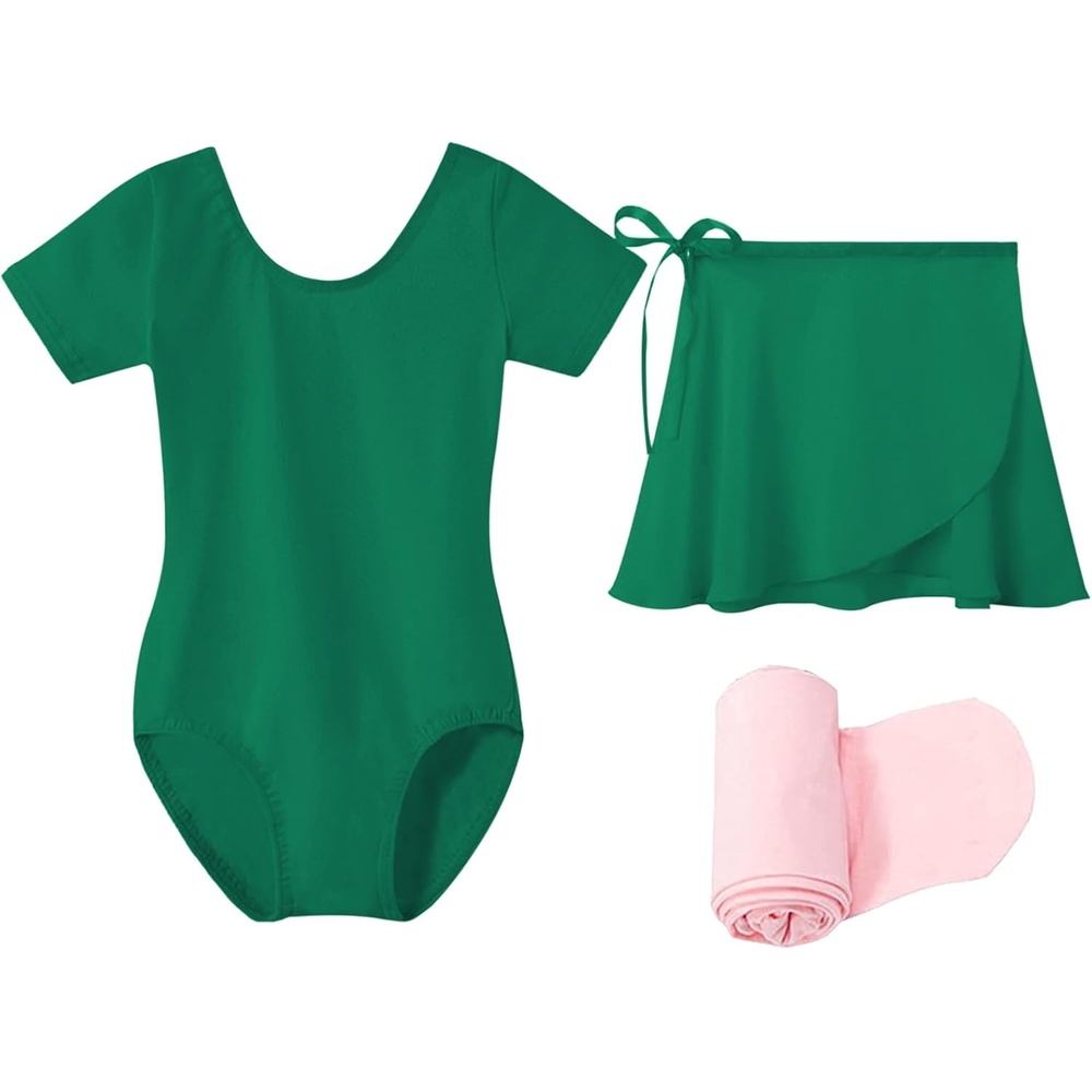 Stelle Girls Ballet Leotards Toddler Dance Combo with Skirt and Tights(1-green)