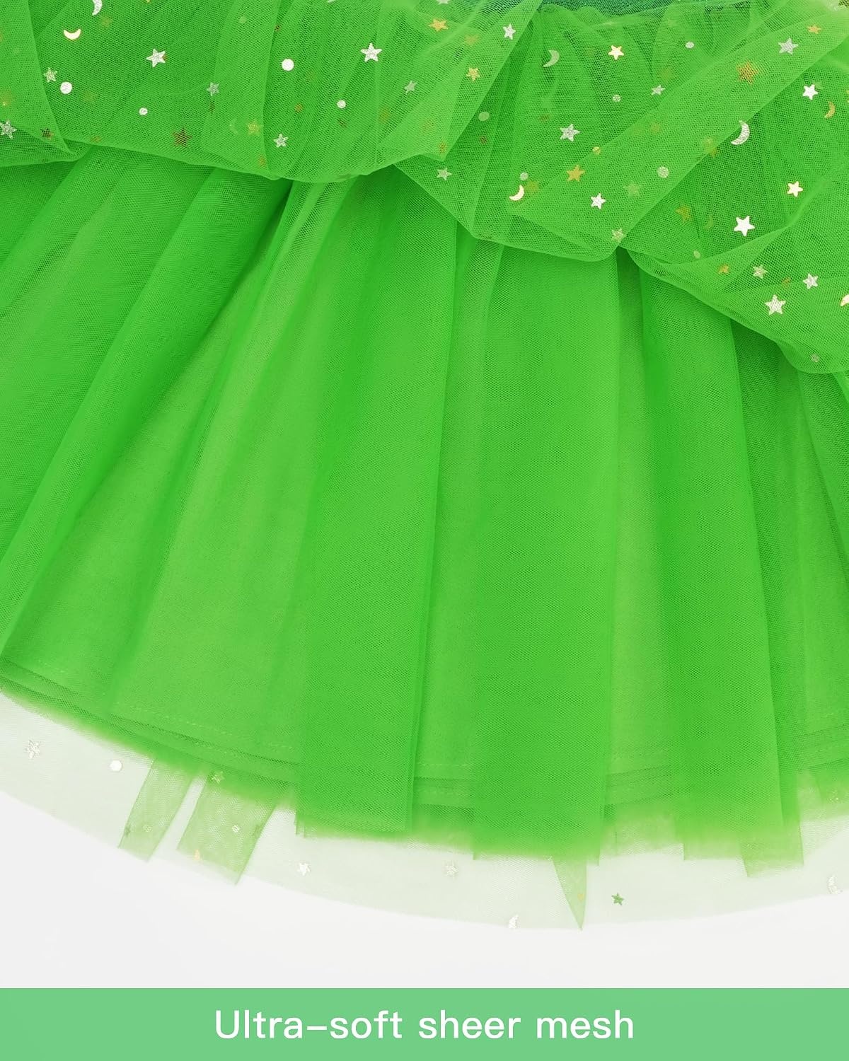 Stelle Tutu for Girls Sequin Skirt with Elastic Waist Layered Tulle Ballet Dance Princess Dress Birthday Outfit(Vibrant Green)