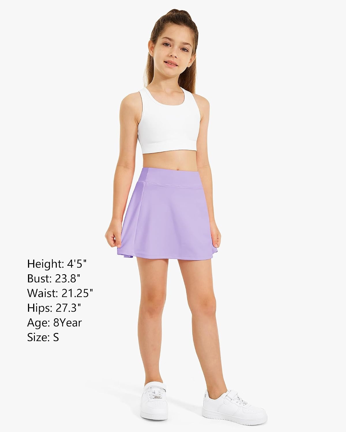 Stelle Girls A-Line Tennis Skort with Built-in Shorts for Sports Play(Lilac)