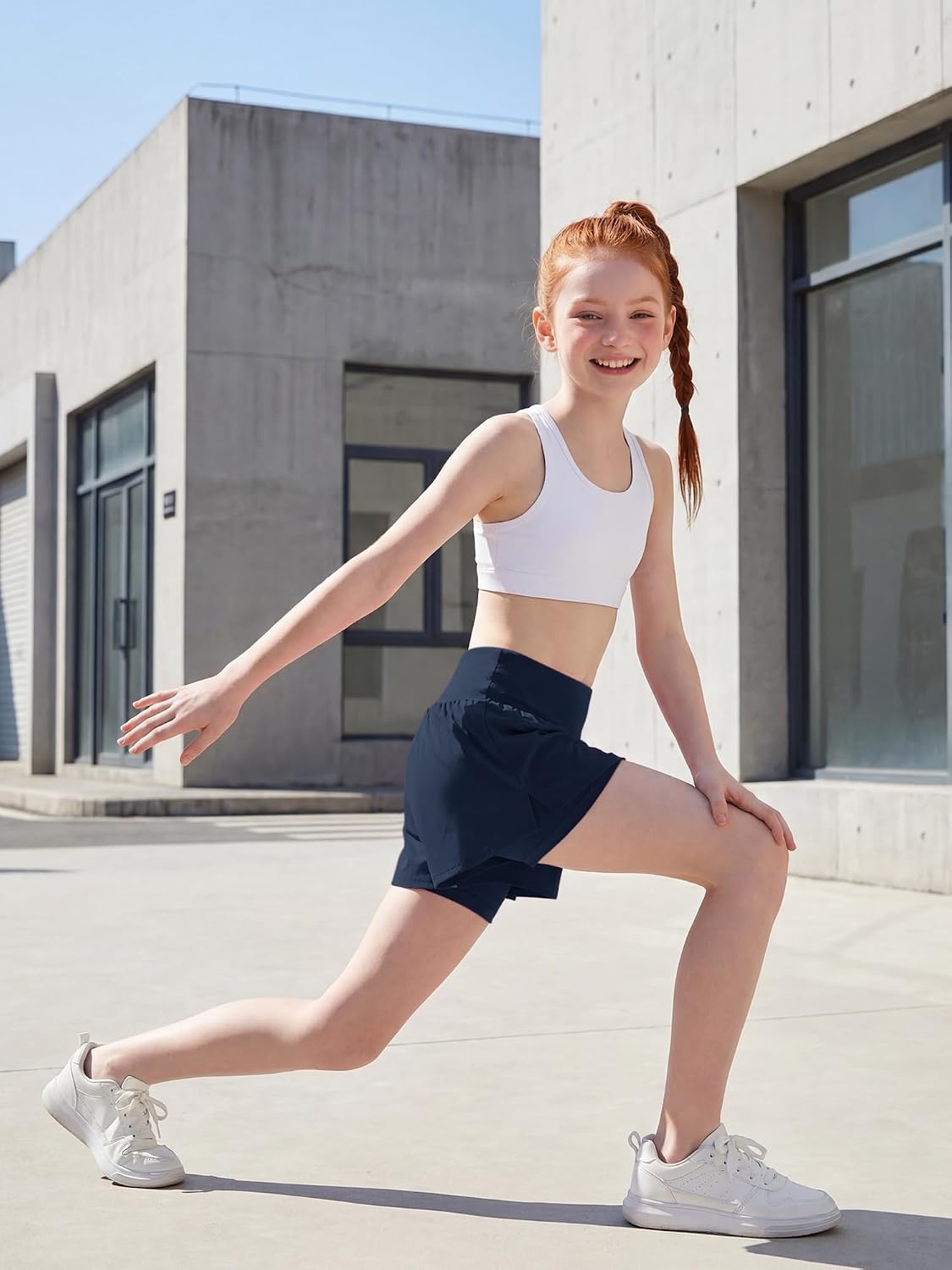 Stelle Girls Athletic Shorts Flowy Running 2 in 1 Butterfly Short with Pockets Soccer Tennis for Teen(Navy)