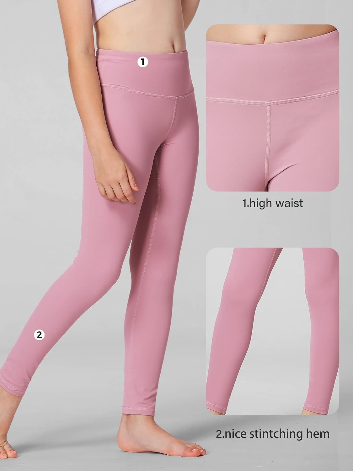 Stelle Girls Athletic Leggings Kids Dance Workout Running Yoga Pants with Hidden Pocket(Pink)