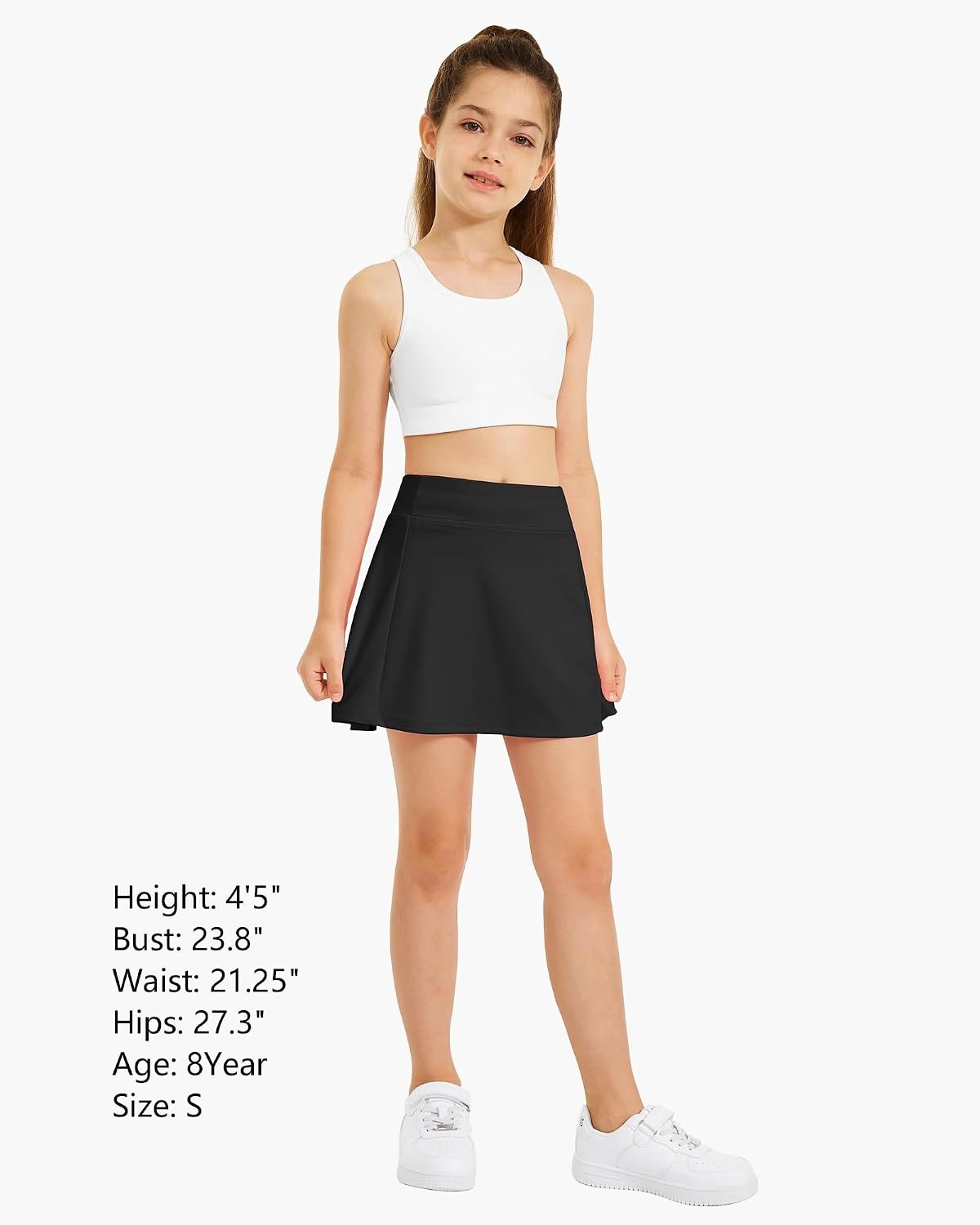 Stelle Girls A-Line Tennis Skort with Built-in Shorts for Sports Play(Black)