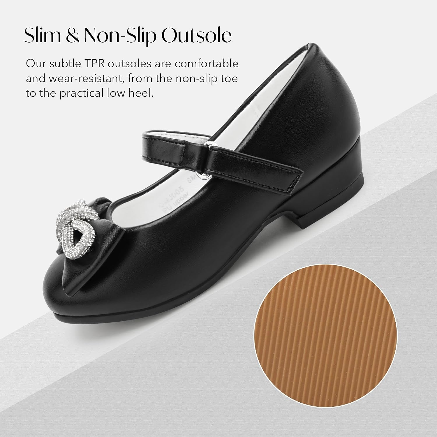 Stelle Dress Shoes for Girls Rhinestone Bow Low Heels for Wedding Party | Flower Girl, Sparkling bow detail, Cushioned insole, Flexible outsole, School events, Dress-up, Comfortable fit(1-black)