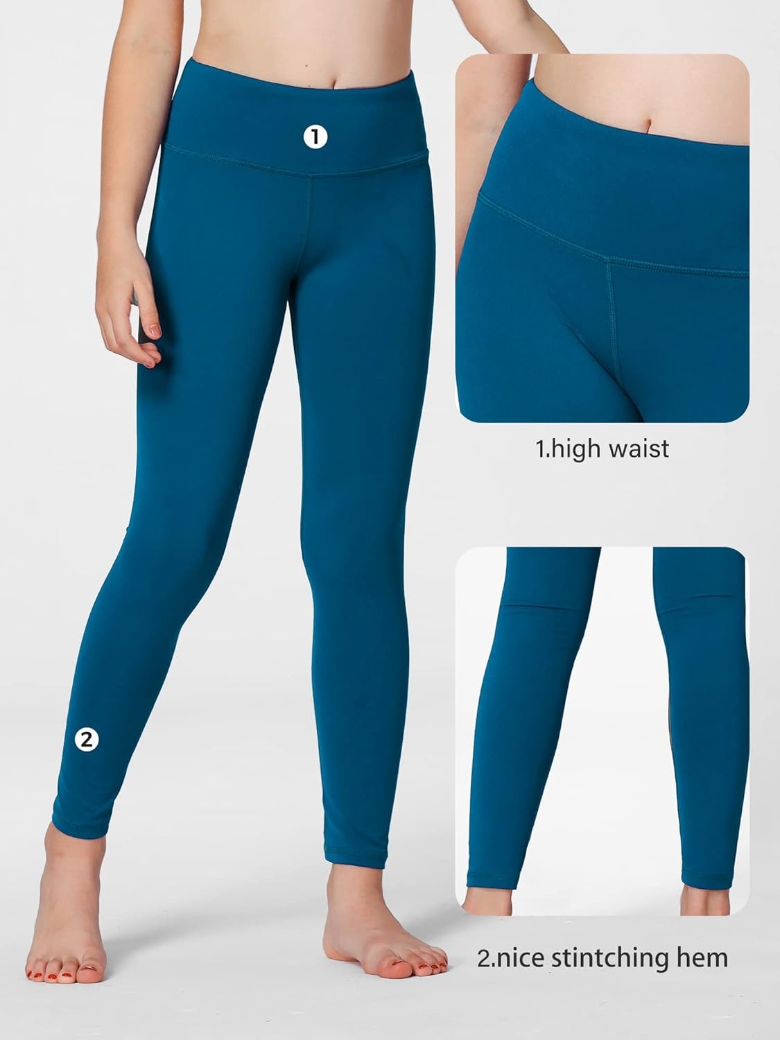 Stelle Girls Athletic Leggings Kids Dance Workout Running Yoga Pants with Hidden Pocket(Oceanic)