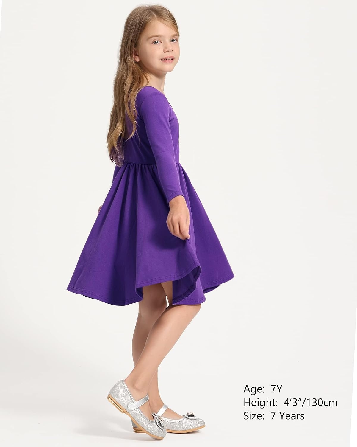 Stelle Girls Cotton Long Sleeve Dress Twirl Skater Dress 3-12Y | Criss Cross Back,A Line,Crew Neck,Cotton Dress for Tie Dye School Dance Casual Birthday Christmas Easter Spring Fall Winter(Purple)