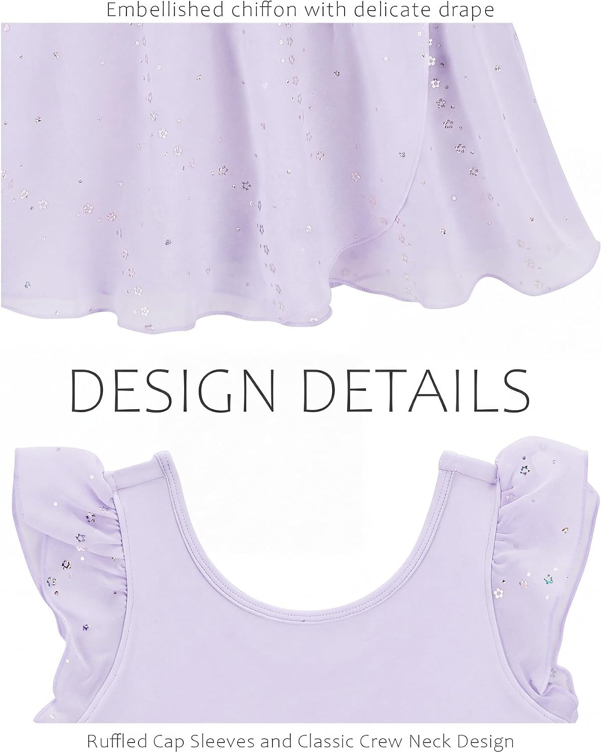 Stelle Girls Flutter Sleeve Ballet Leotards Toddler Tutu Skirted Dresses(Lavender)