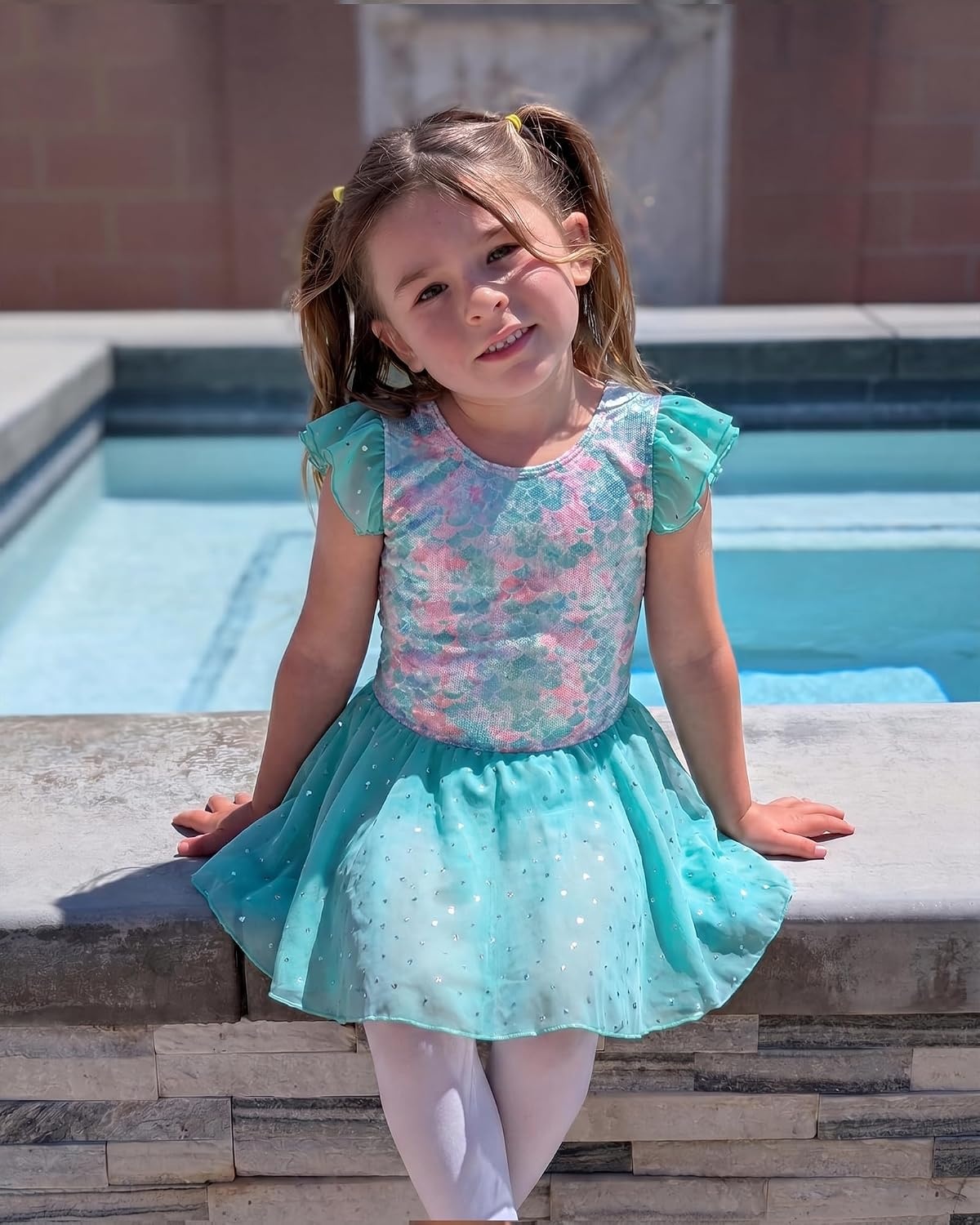 Stelle Ballet Leotards for Girls Toddler Dance Leotard Shiny Flutter Sleeve Ballet Dresses Gymnastic Ballerina Outfit(Mermaid Sparkle)