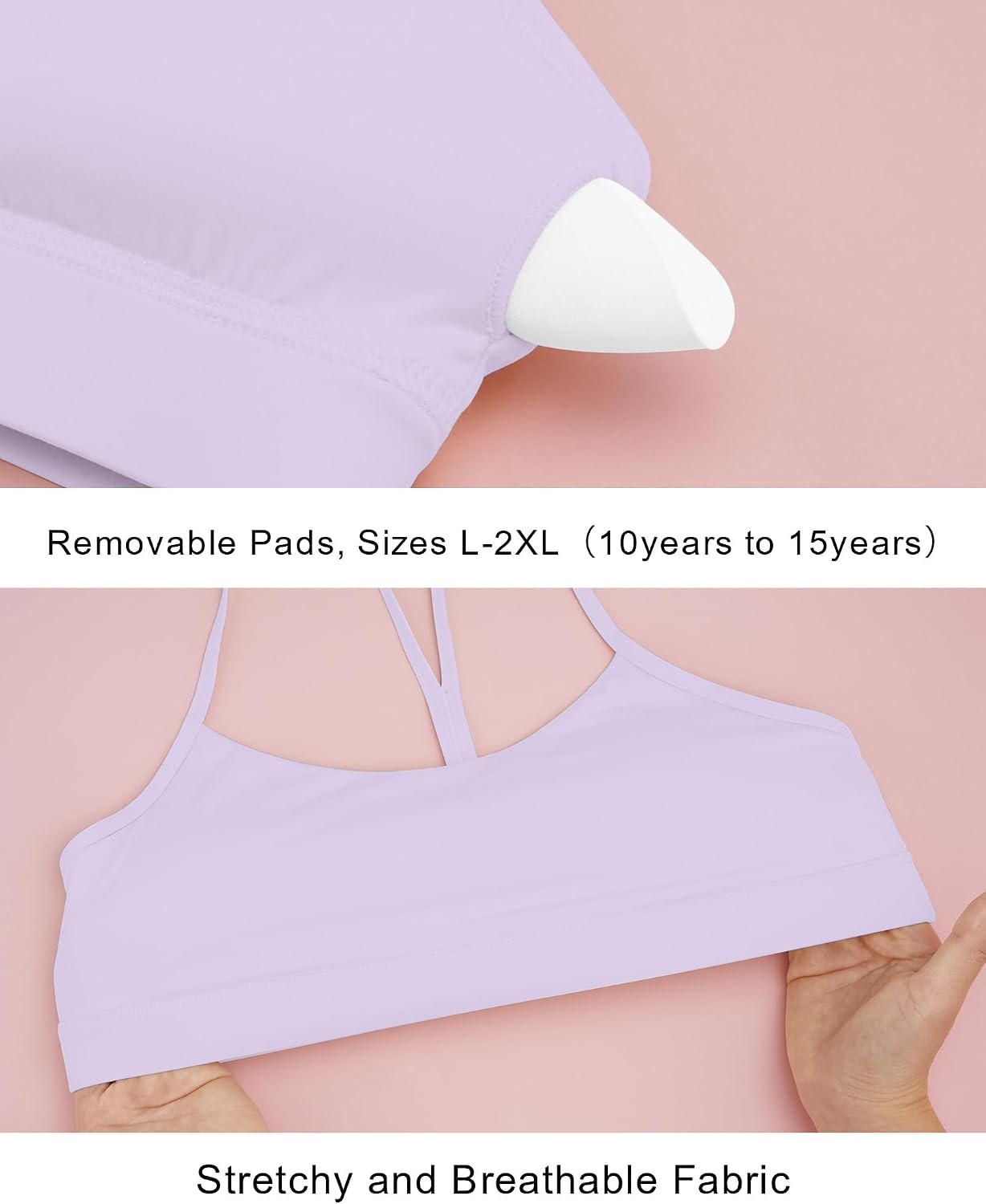 Stelle Girls Sports Bra Training Bra Spaghetti Strap Y Back Bra Yoga Crop Top for Teens Kids(Lavender)