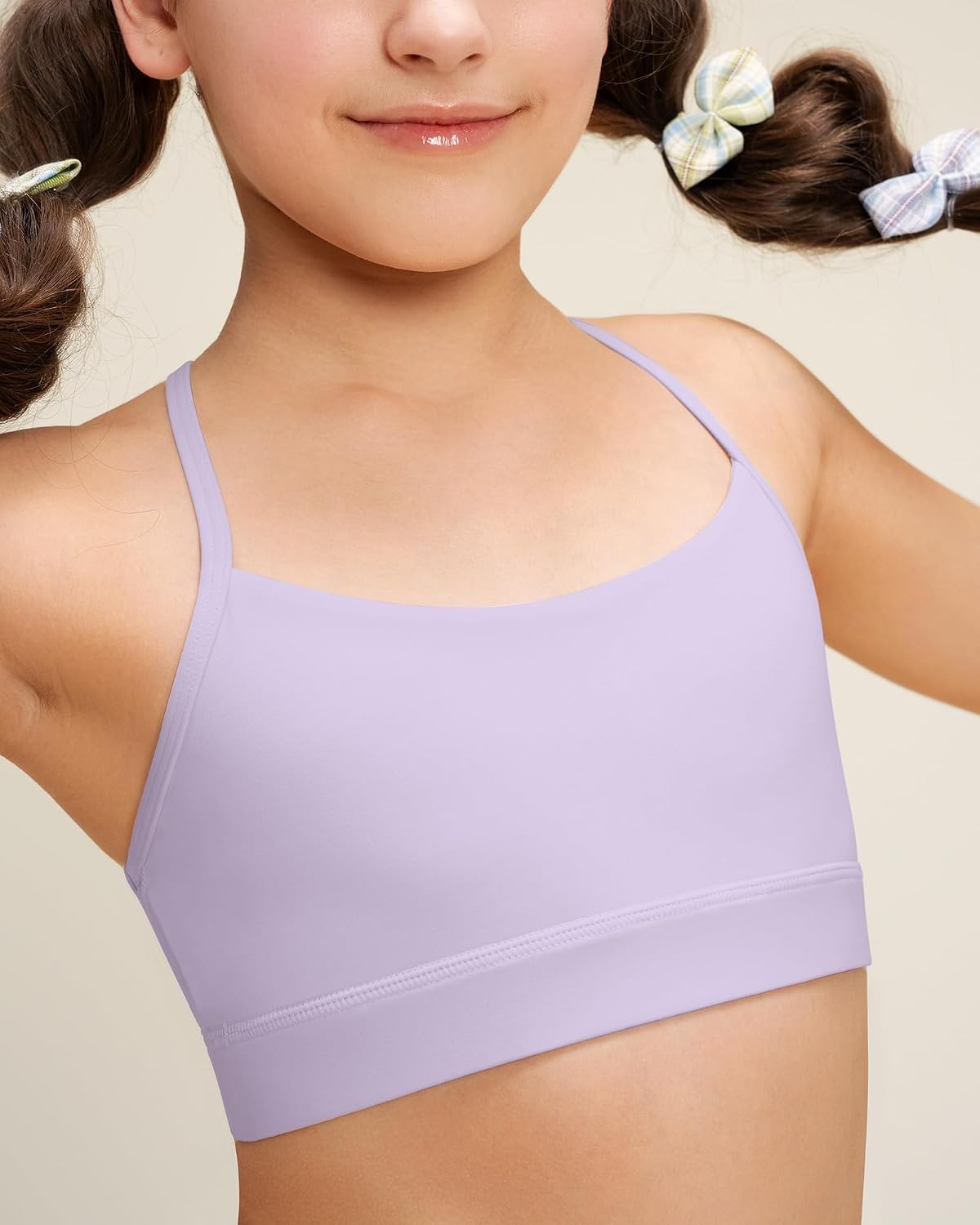 Stelle Girls Sports Bra Training Bra Spaghetti Strap Y Back Bra Yoga Crop Top for Teens Kids(Lavender)