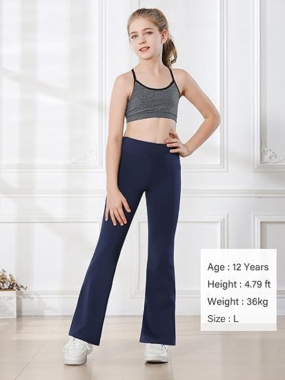 Stelle Girl’s Flare Leggings with Pockets High Waisted Bootcut Yoga Pants Kids Dance Bell Bottoms Leggings(13-c3-black/Dusty Lavender/Navy)