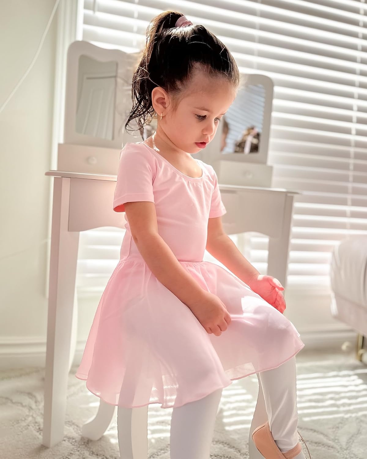 Stelle Ballet Leotards for Girls Toddler Ballet Outfit Dance Leotard Dress | Ballerina Outfit Dress, Criss-Cross & Bow Back, Soft Stretch Fabric, Short Sleeve, Dance Recital, Gymnastics, Performance(Style 1-ballet Pink(cross Back))