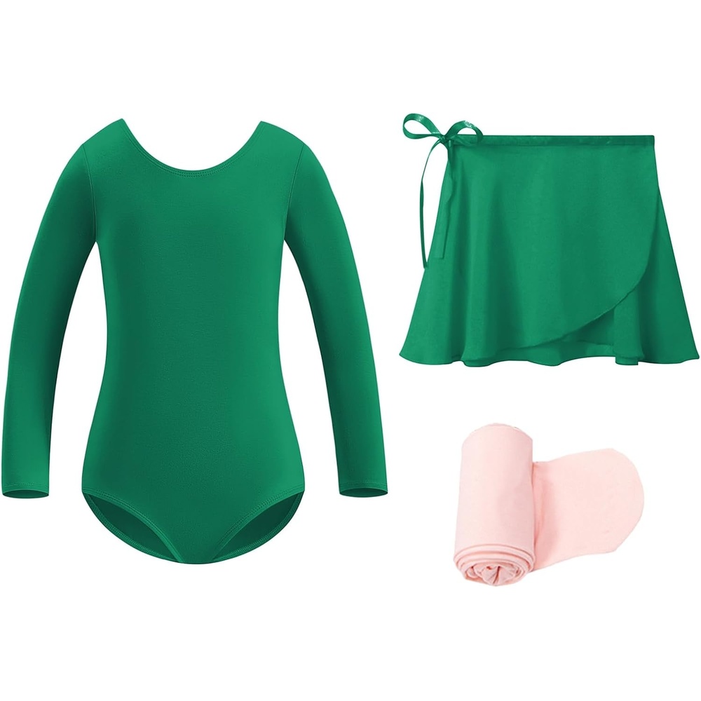 Stelle Girls Ballet Leotards Toddler Dance Combo with Skirt and Tights(Green)