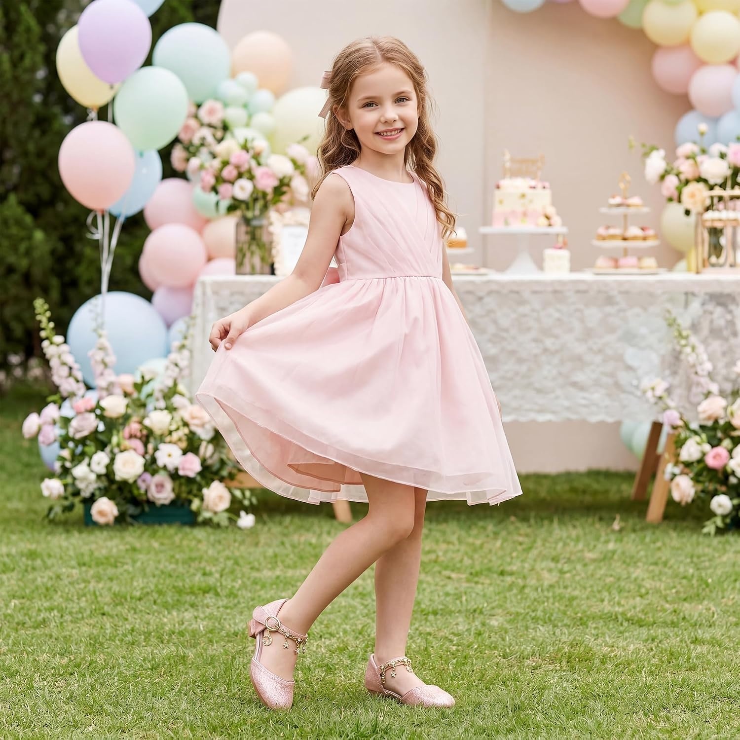 Stelle Girls Glitter Charm Dress Shoes Sequins Princess Heels for Party | Sparkle finish, Decorative charms, Cushioned comfort, Flexible outsole, Dress-up, Special occasions, Comfortable fit(Pink Glitter)
