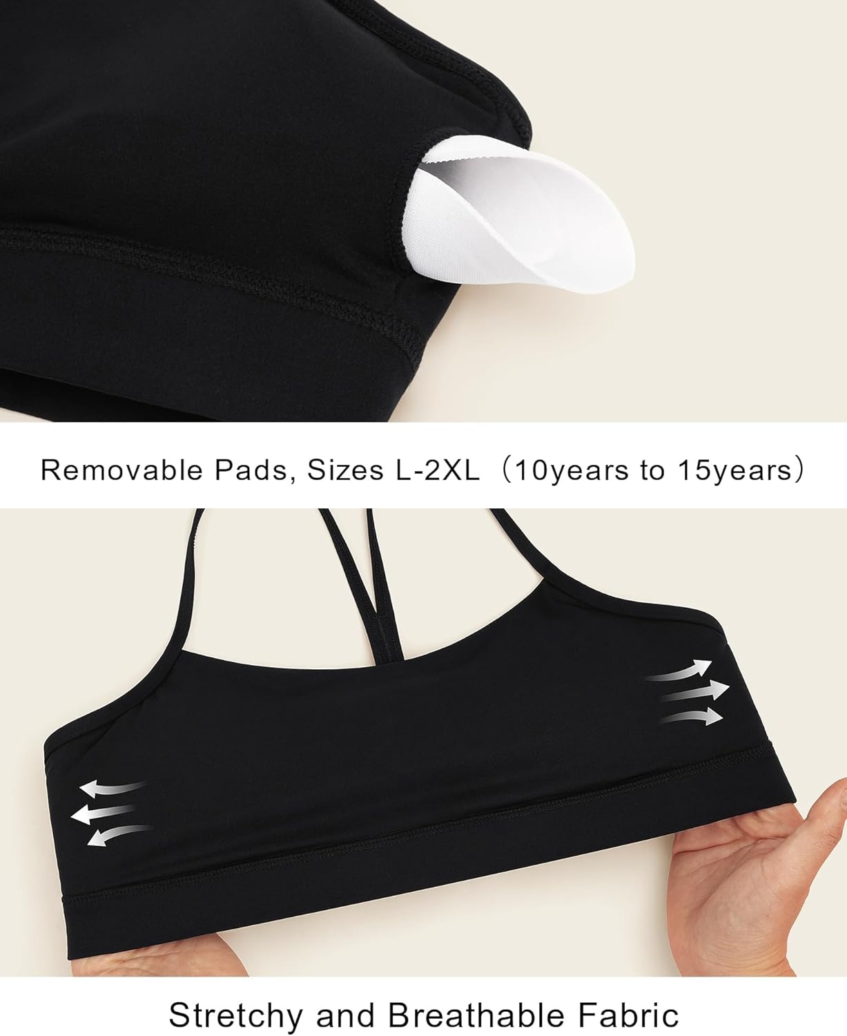 Stelle Girls Sports Bra Training Bra Spaghetti Strap Y Back Bra Yoga Crop Top for Teens Kids(Black)