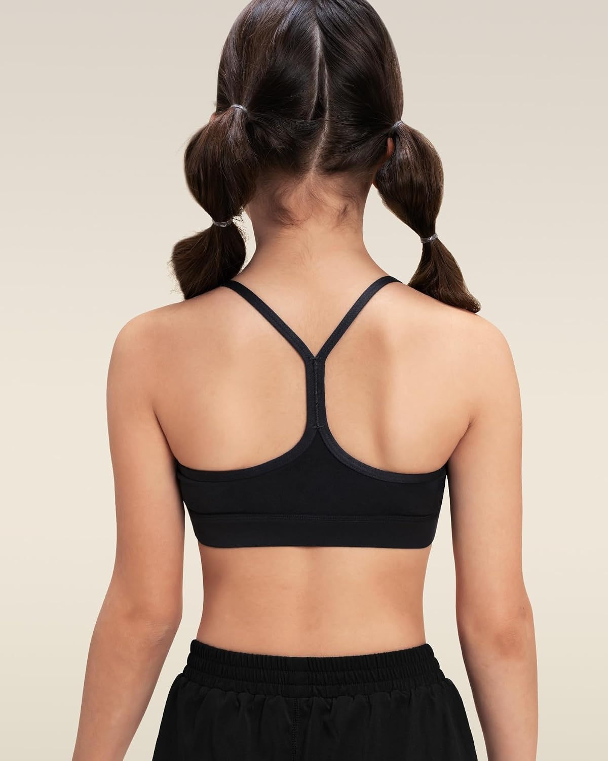 Stelle Girls Sports Bra Training Bra Spaghetti Strap Y Back Bra Yoga Crop Top for Teens Kids(Black)