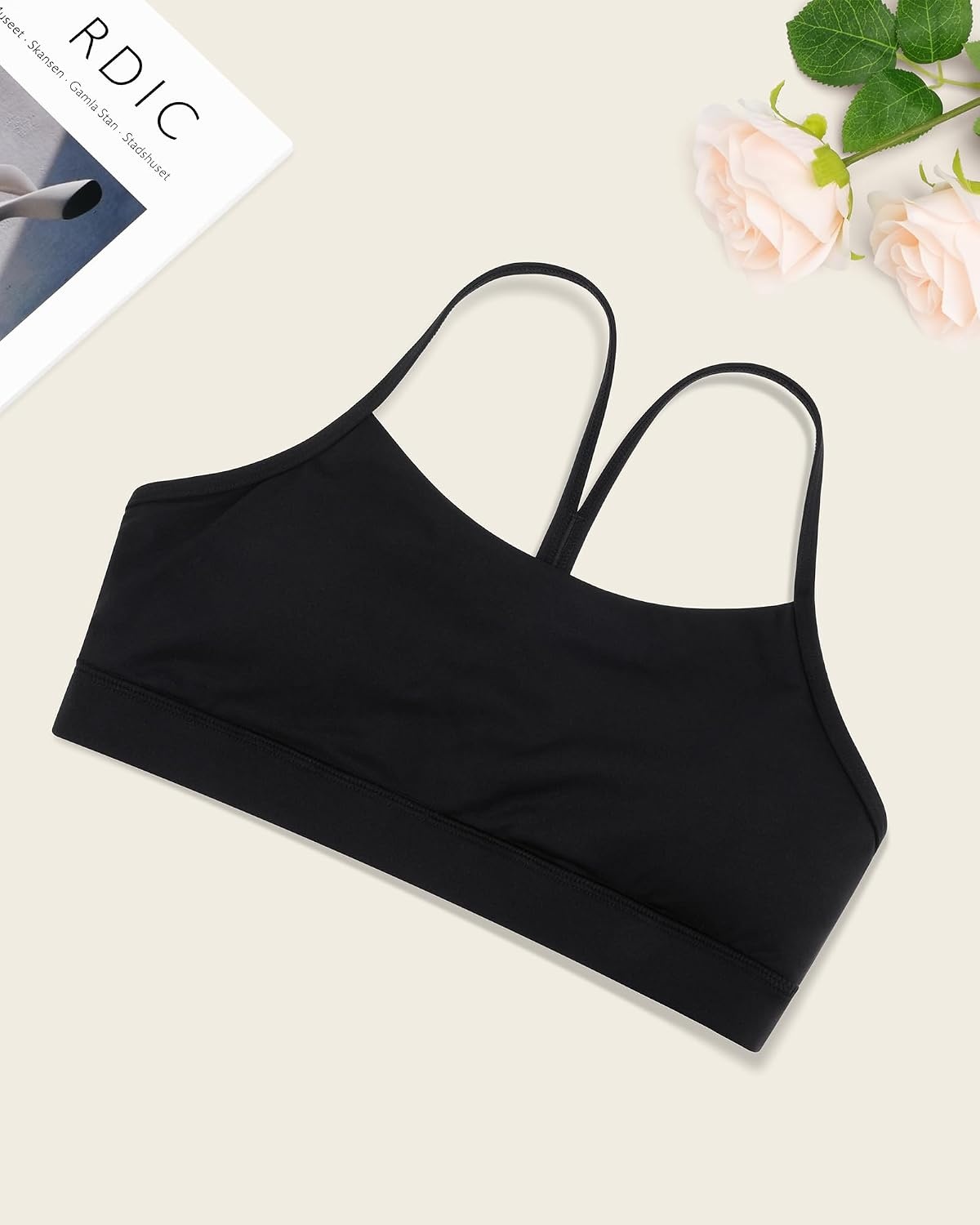 Stelle Girls Sports Bra Training Bra Spaghetti Strap Y Back Bra Yoga Crop Top for Teens Kids(Black)