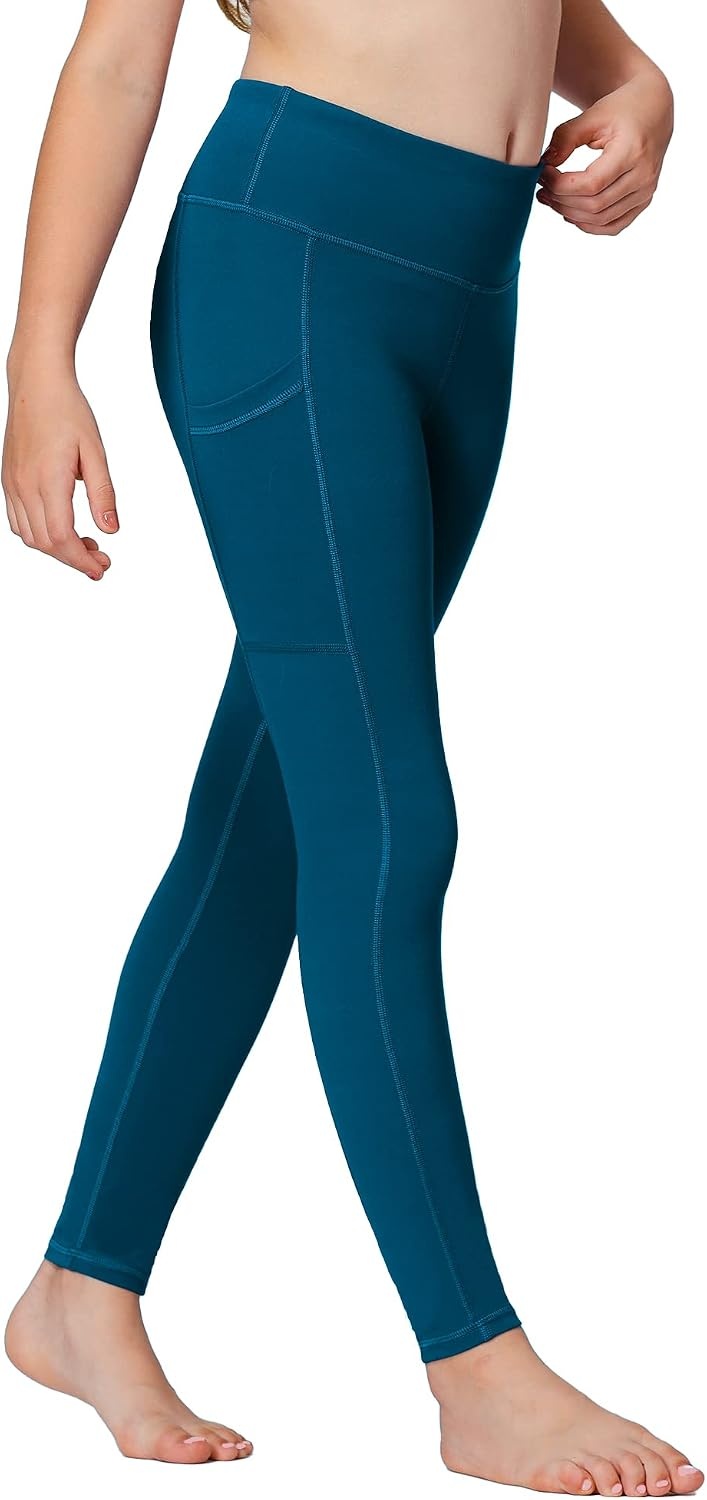 Stelle Girls Leggings with Pockets Kids Dance Yoga Running Athletic Pants | Soft 4-Way Stretch,High-Rise Wide Waistband,Side Pockets,Moisture-Wicking,Non-See-Through for Dance,Yoga,Running,Daily Wear(Oceanic (2 Side Pocket))