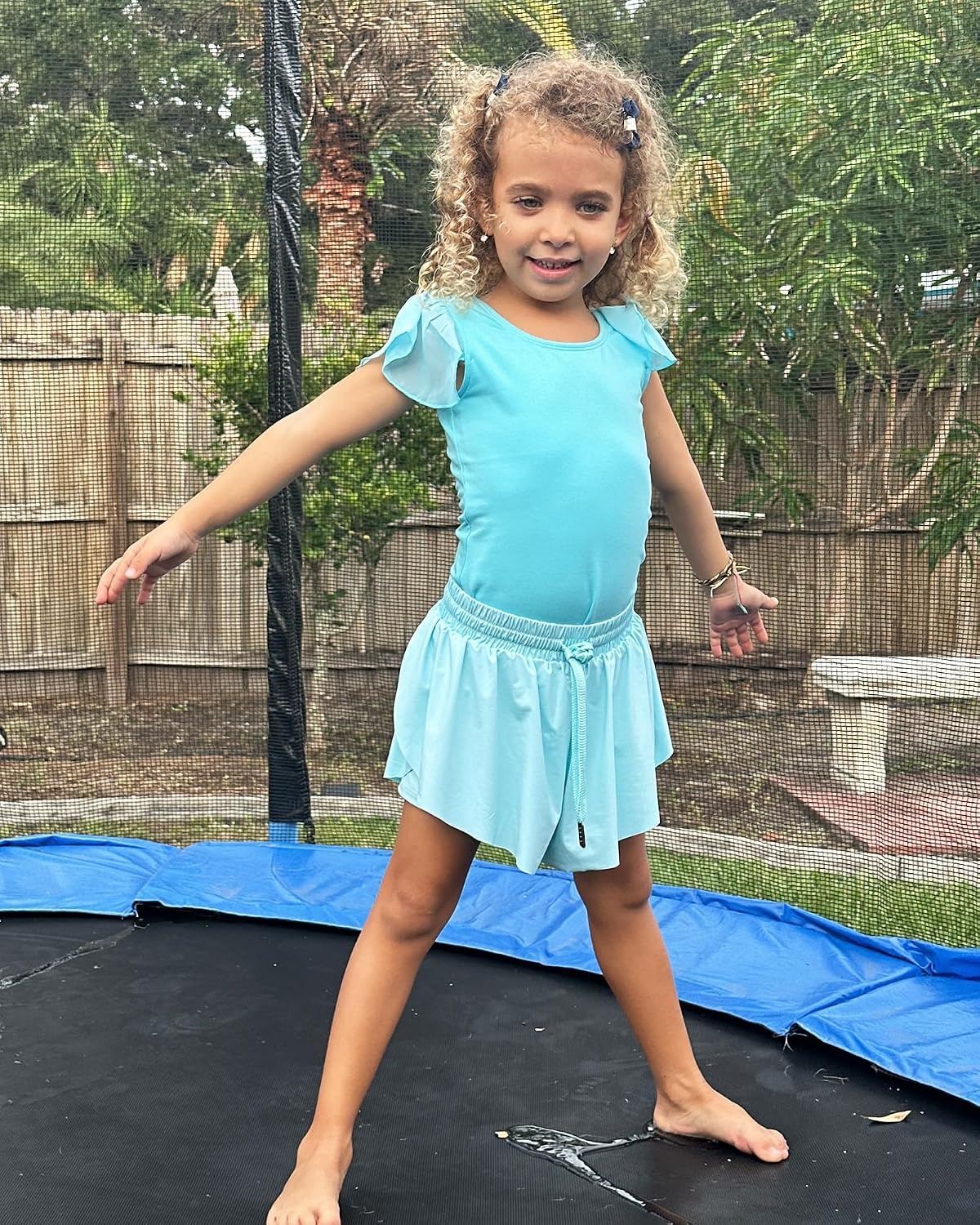 Stelle Girls Ballet Leotard Ruffle Short Sleeve for Dance Gymnastics(Pool Blue)