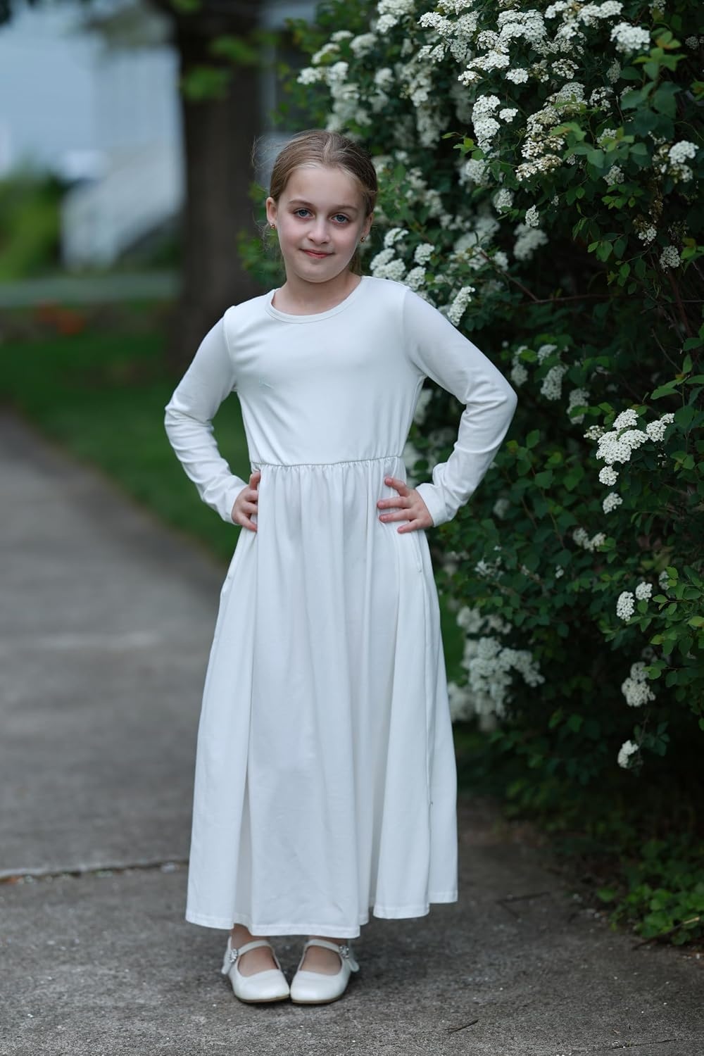 Stelle Girls Long Sleeve Maxi Dress with Pockets 6-15 Years(White)
