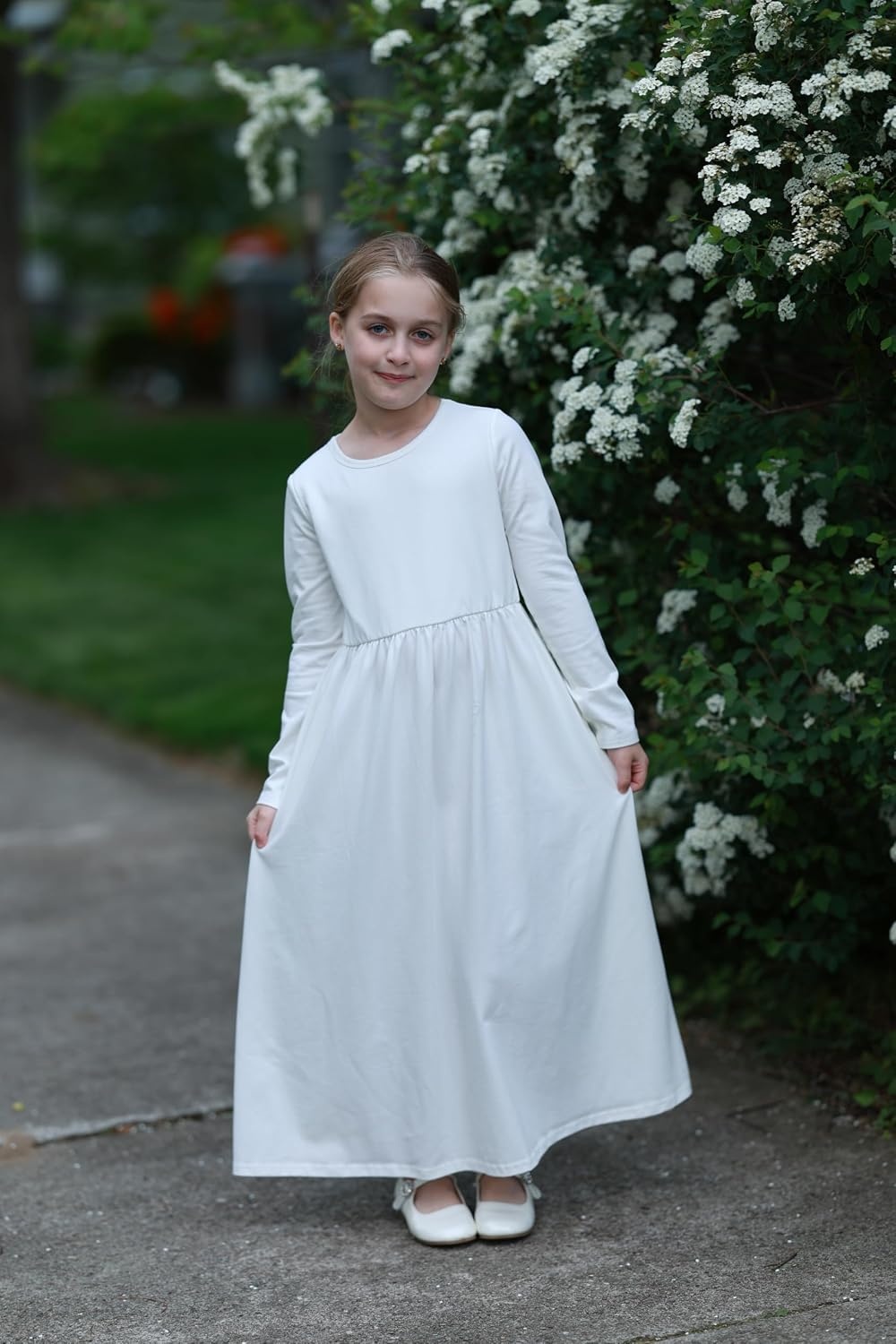 Stelle Girls Long Sleeve Maxi Dress with Pockets 6-15 Years(White)