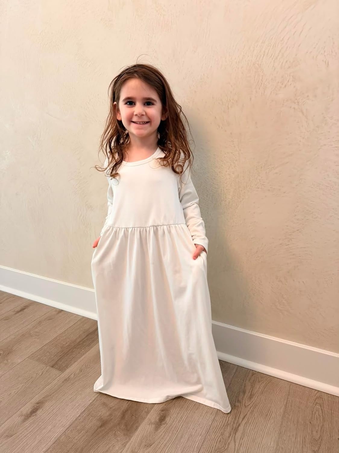 Stelle Girls Long Sleeve Maxi Dress with Pockets 6-15 Years(White)