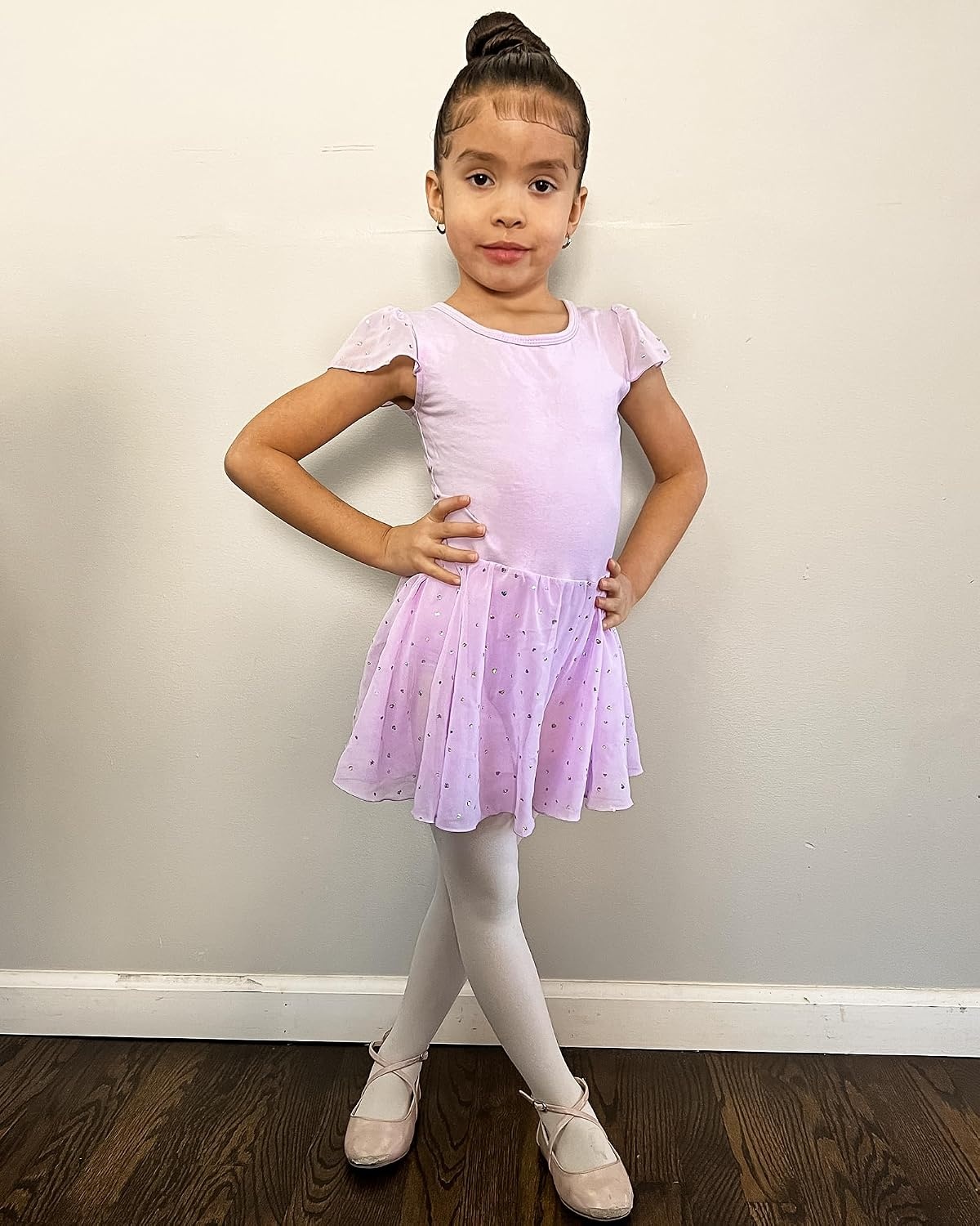 Stelle Ballet Leotards for Girls Dance Leotard with Skirt Toddler Pink Ballet Outfit Ruffle Sleeve Kids Dance Dress(1-lavender(shiny Skirt))