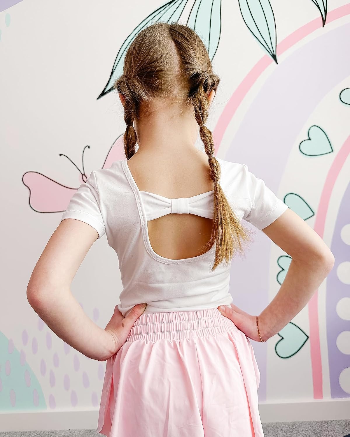 Stelle Girls Cotton Ballet Dance Leotard with Bow Back for Dance Class | Cotton, Soft stretch fabric, Breathable, Comfort fit, Leotard for girls, Toddler, Ballet class, Gymnastics, Dance recital(1-white)