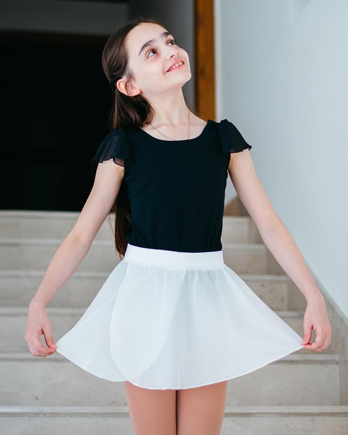 Stelle Girls Leotards Black Ballet Dance Leotards Ruffle Short Sleeve Gymnastics Outfits(Toddler/Little Kid/Big Kid)(Black)