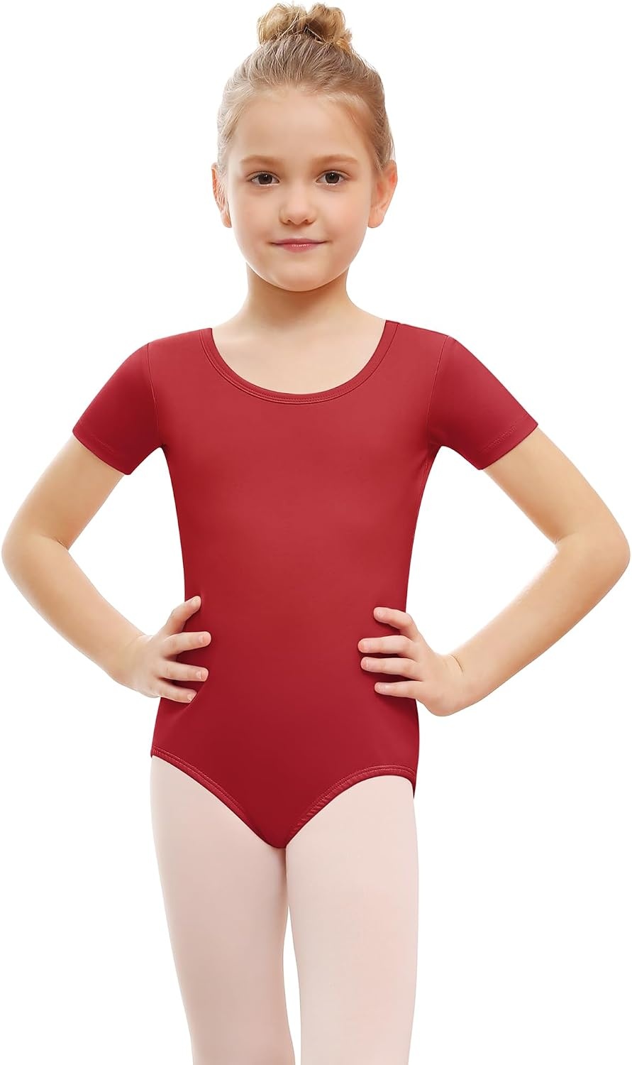 Stelle Ballet Leotards for Girls Short Sleeve Gymnastics Dance Outfit 2-16Y(Crimson)